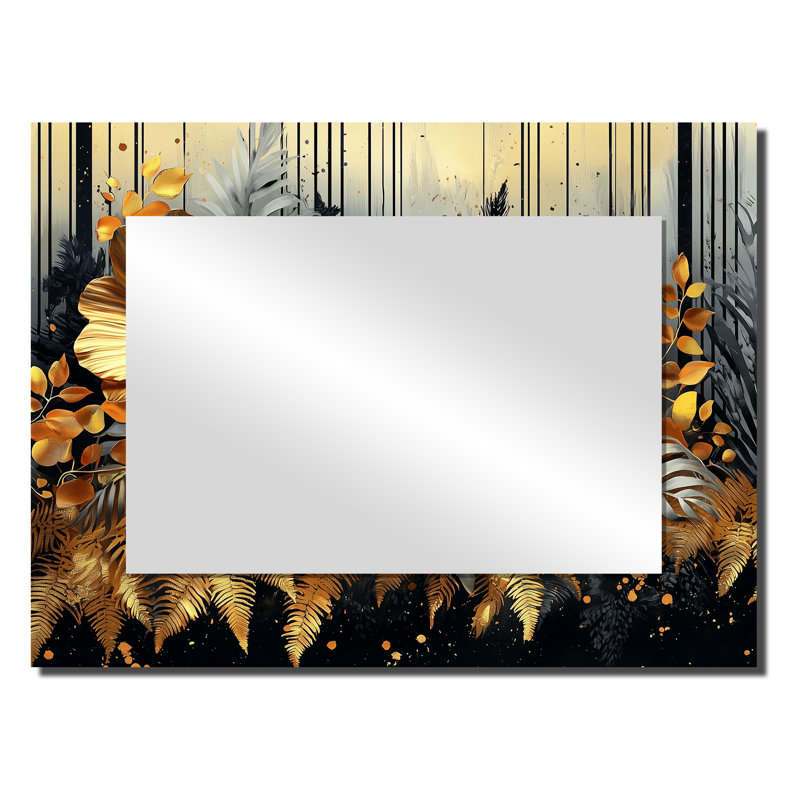 Fougères dorées modernes dans la forêt I - Art mural miroir décoratif floral - imprimé sur métal, 24 po x 32 po