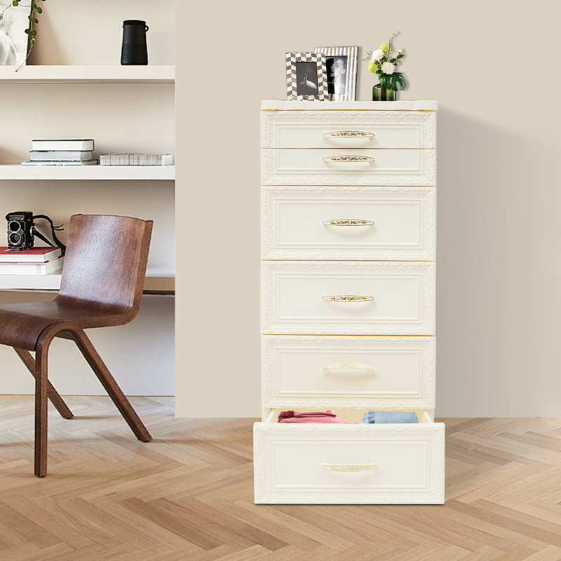 Armoire de rangement, organisateur de rangement avec tiroirs et roulettes, Beige