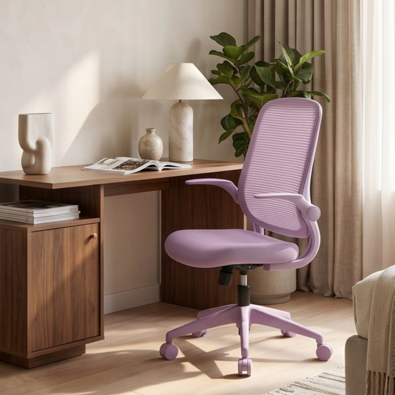 Ergonomic Mesh Office Chair - Purple, 500lbs Capacity, Flip-Up Armrests, Height Adjustable, Breathable Back, Purple, Purple