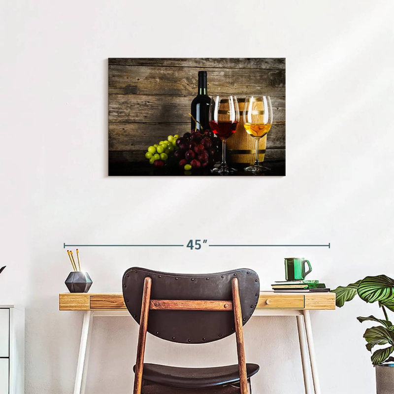 Raisins et vin sur toile, H 20 po x l 30 po x P 1,25 po