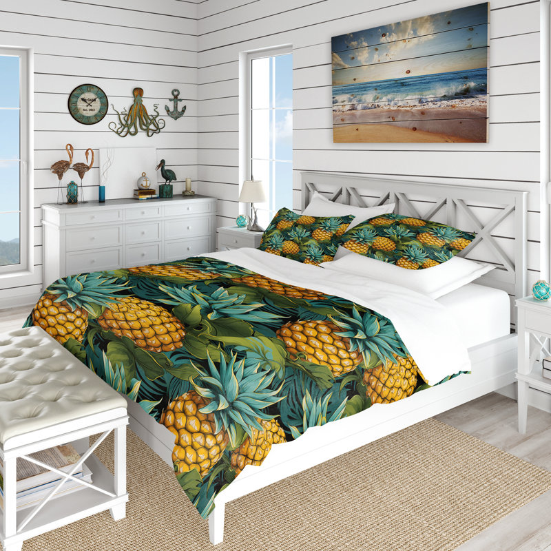 Pineapple Serenity Tropical Pattern III - Ensemble de housse de couette tropical