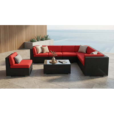 Ensemble de conversation en osier pour 7 personnes avec coussins Billyjo Wicker