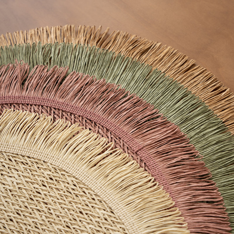 Ensemble de 4 napperons en papier naturel avec frange 15 po x 15 po, Naturel