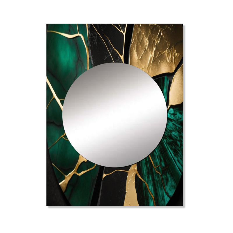 Phila abstrait Phila Gold I - miroir en marbre, miroir mural vert unique, 40 po x 30 po