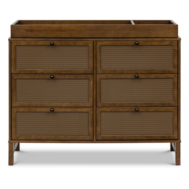 Walnut Double Nursery Dresser with Pressed Cane Accents