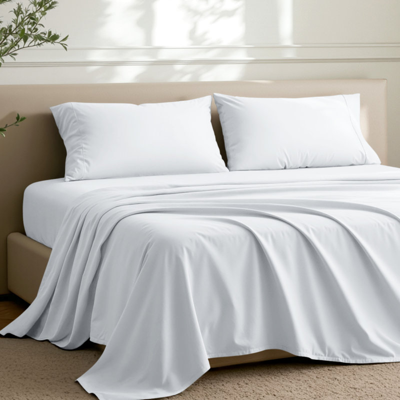 Ensemble de draps en microfibre avec taies d'oreiller, Blanc, Ensemble de draps pour lit double avec 2 taies d'o