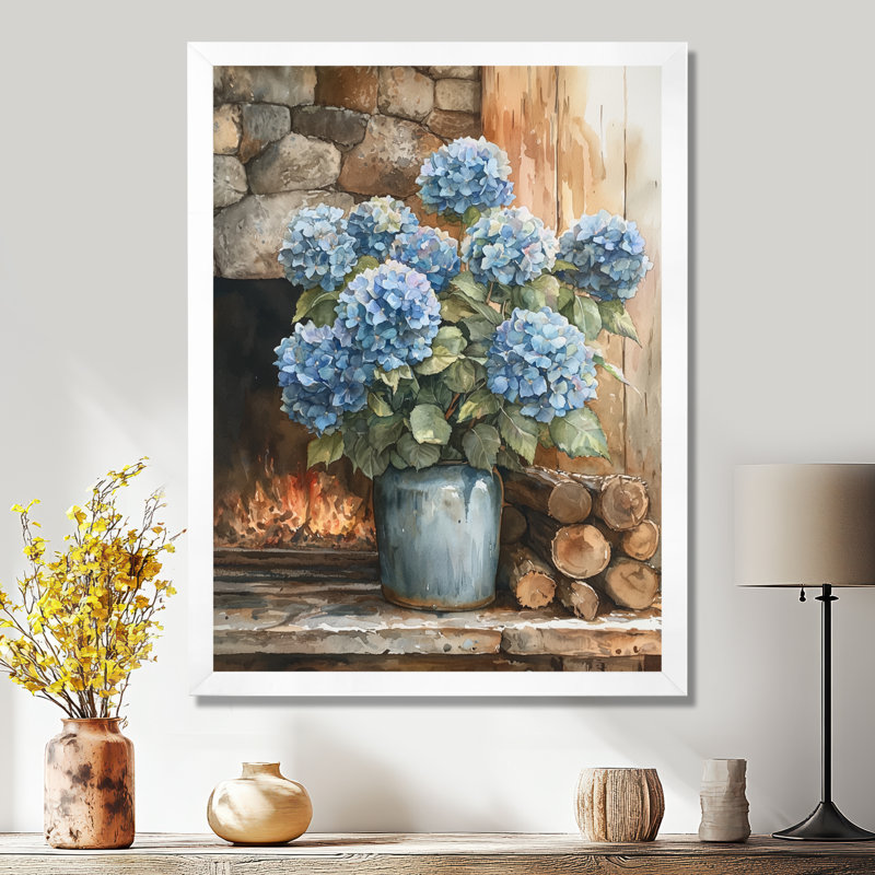 Gerone - art mural floral, H 44 po x l 34 po, Blanc, Picture Framed