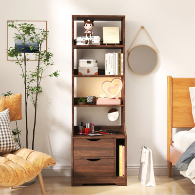 Table de chevet avec bibliothèque, table de chevet avec 2 tiroirs de rangement pour la chambre à coucher