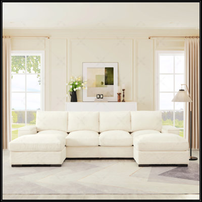 Canapé modulaire à assise profonde avec repose-pieds, revêtement en velours côtelé pour plus de confort et de polyvalence dans les espaces de vie