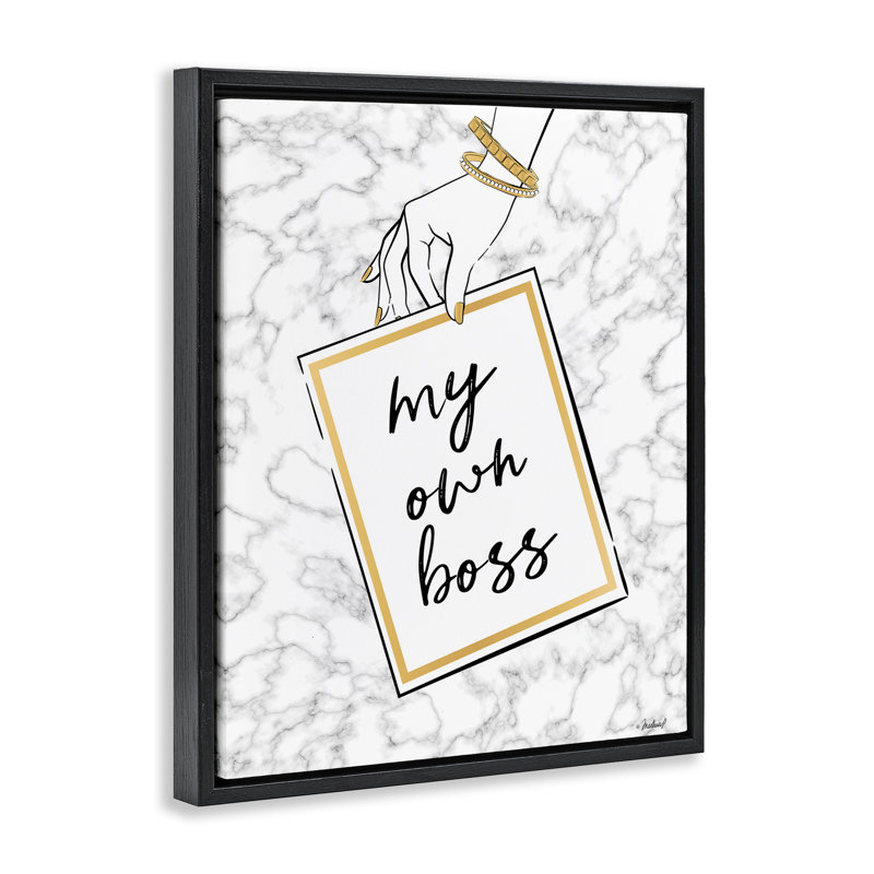 My Own Boss Phrase Black Framed Floater Canvas Wall Art by Martina Pavlova, Jet Black Floater Frame, 21" H x 17" W
