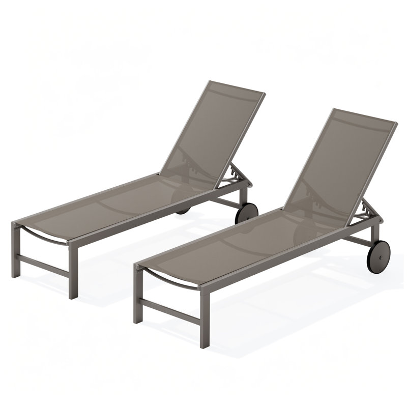 Arlenne Outdoor Metal Chaise Lounge with Wheels, Khaki