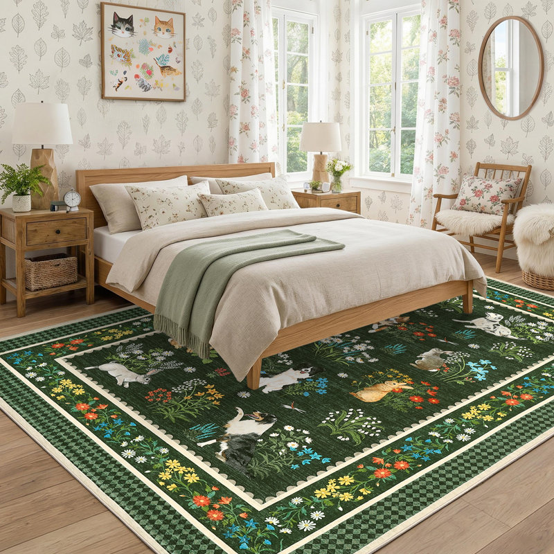 Tapis lavable à la machine Whimsical, Vert, 8 x 10 pi