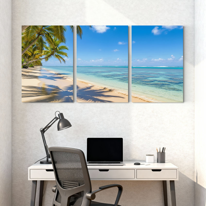 Palmiers, plage tropicale, palmiers, eau claire, ensemble de 3 toiles murales, H 30 po x l 60 po