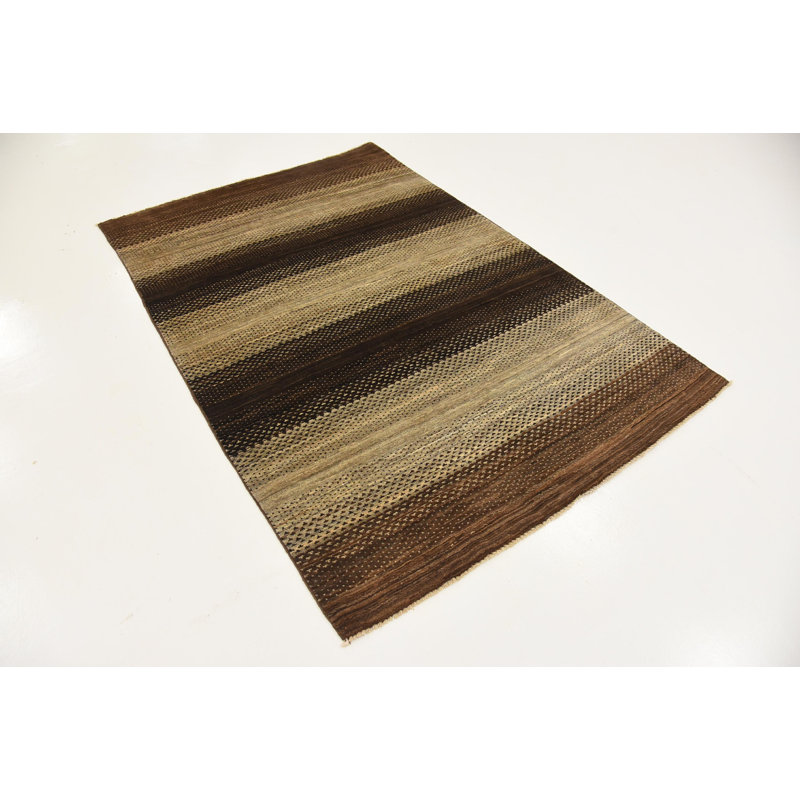 Tapis zone en laine beige/brune 4 pi x 5 pi 10 po one-of-kind à la main noué la new age Nash
