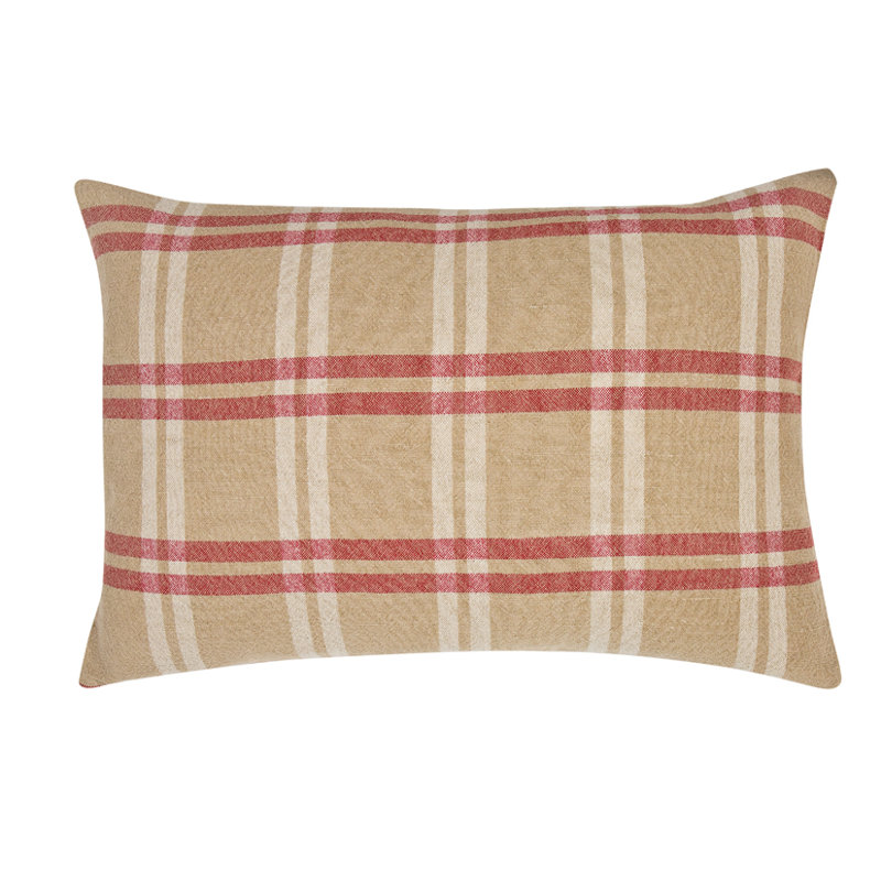 Natural Linen Check Embroidered Decorative Pillow Set