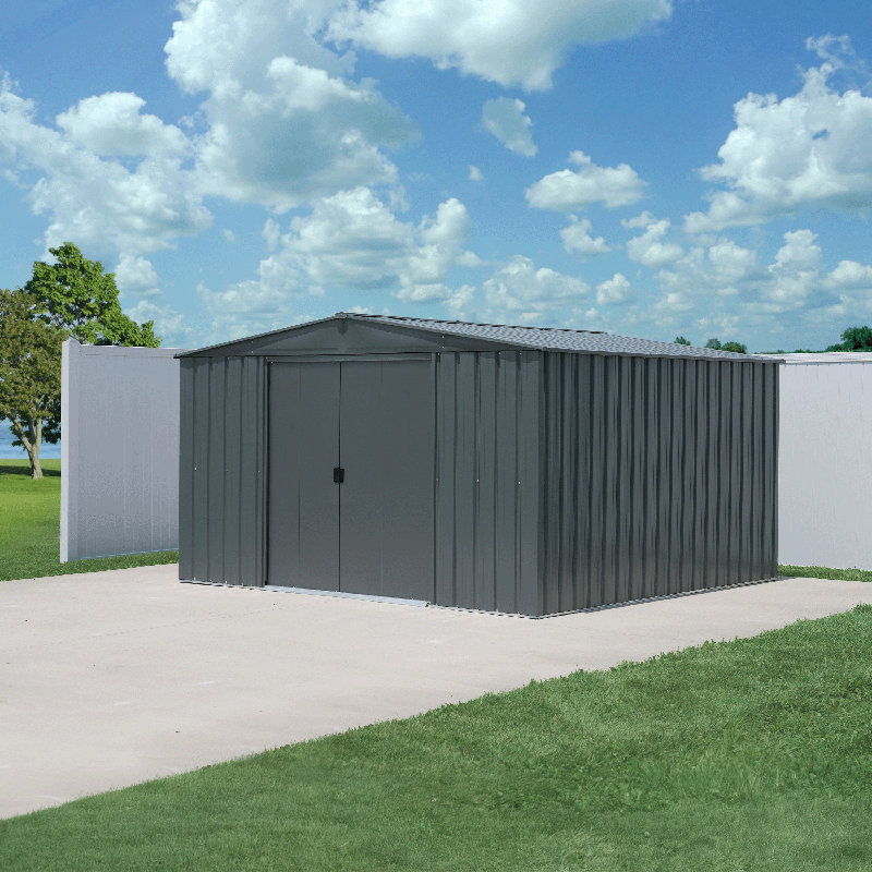 Essential 10X10 Steel Shed Charcoal, Gray, 69.63" H x 123.25" W x 117" D