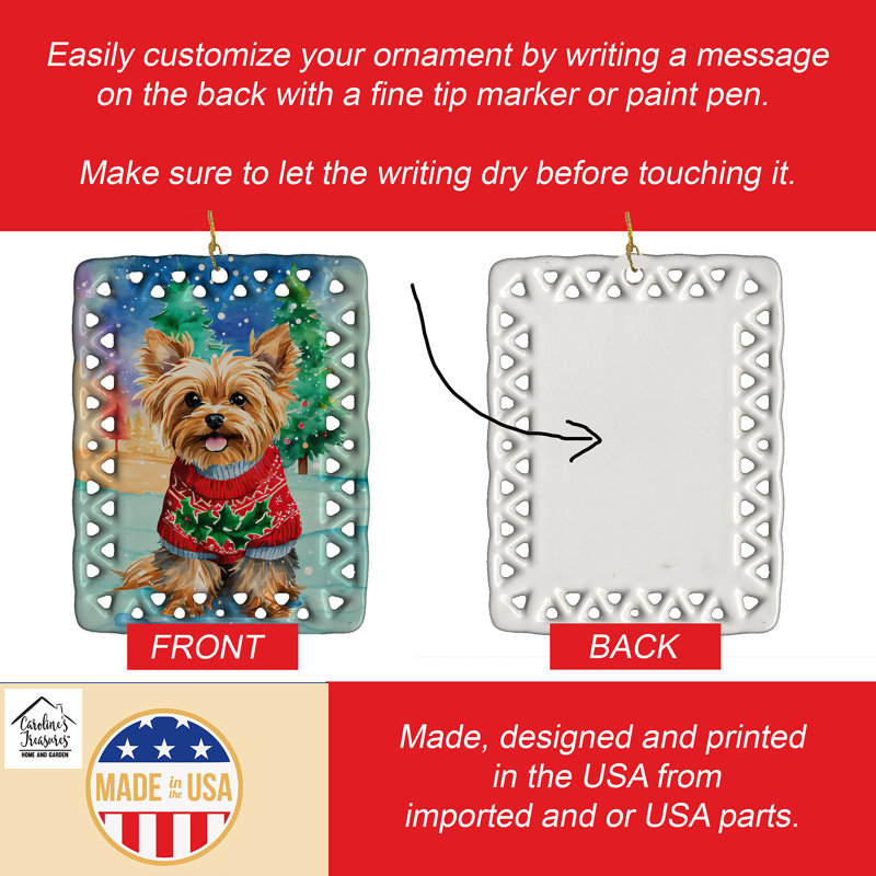 Ornement en porcelaine de Noël Yorkshire Terrier Yorkie, Yorkshire Terrier 3696