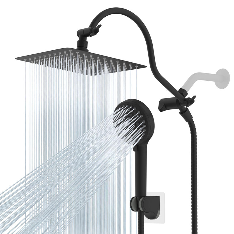 10'' High Pressure Rainfall Shower Head, Handheld  Showerhead Combo With 12'' Adjustable Shower Extension Arm, 10-Spray, 71'' Hose