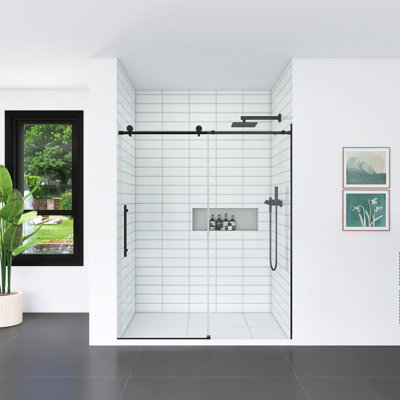 60"X74" Sliding Tempered Glass Shower Door With Soft Close System