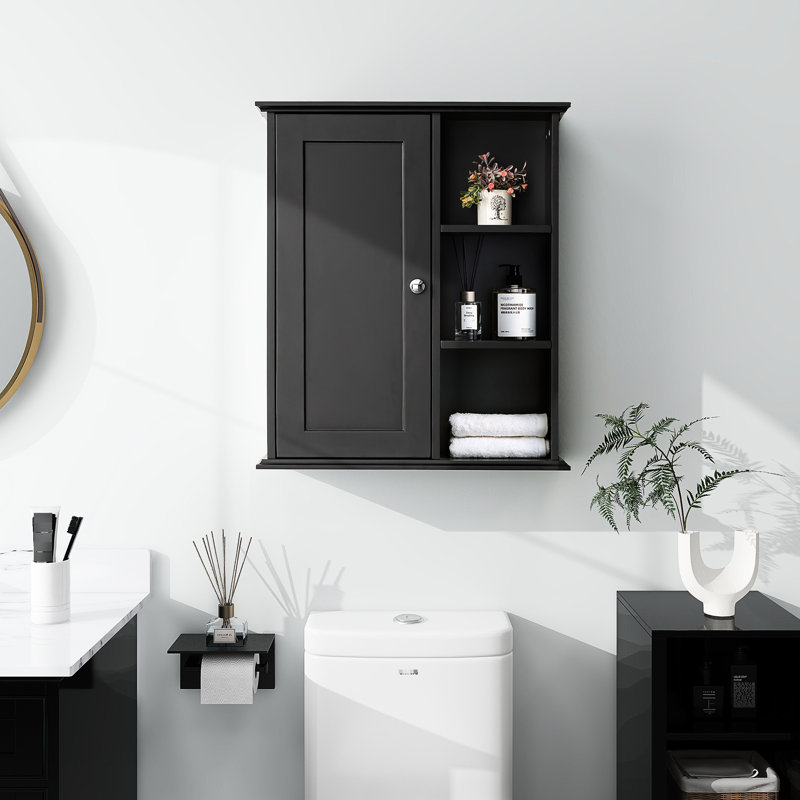 Armoire à pharmacie murale noire pour toilette, fonction silencieuse, profondeur de 23,44 pouces, adaptable à une salle de lavage, largeur de salle de bain de 27,31 po et convenant