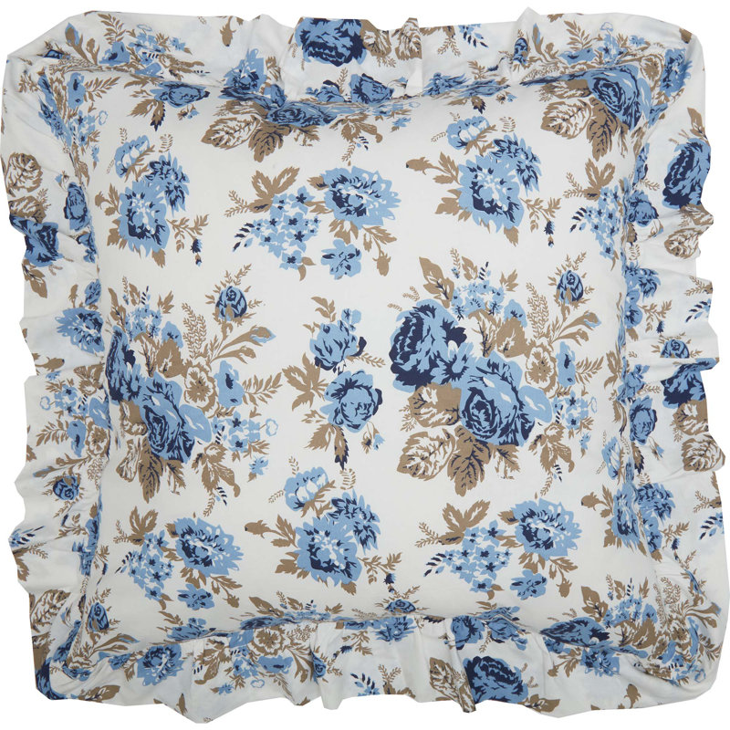 Taie décorative avec attaches 100% coton Annie, Bleu crépuscule / blanc doux / portobello