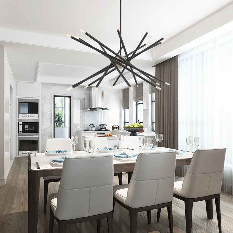 Runo Sputnik Modern Linear Chandelier, Scandinavian Gray