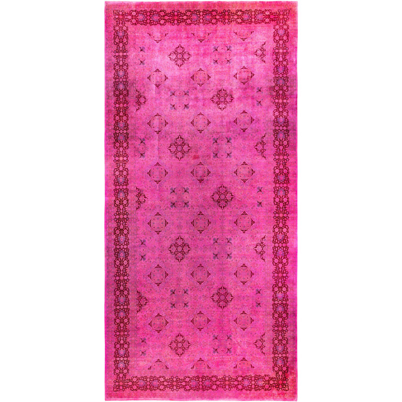 Tapis unique noué à la main Rachal - rose, 9 pi 1 po x 18 pi 10 po