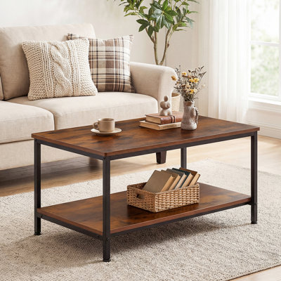 Rectangle Coffee Table, 2 Tier Industrial Coffee Table for Living Room, Wood Thickened Tabletop and Metal Frame by 17 Stories
