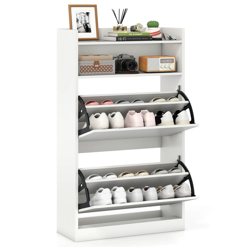 Shoe Storage Cabinet with 2 Flip Drawers, Adjustable Removable Shelves for Entryway