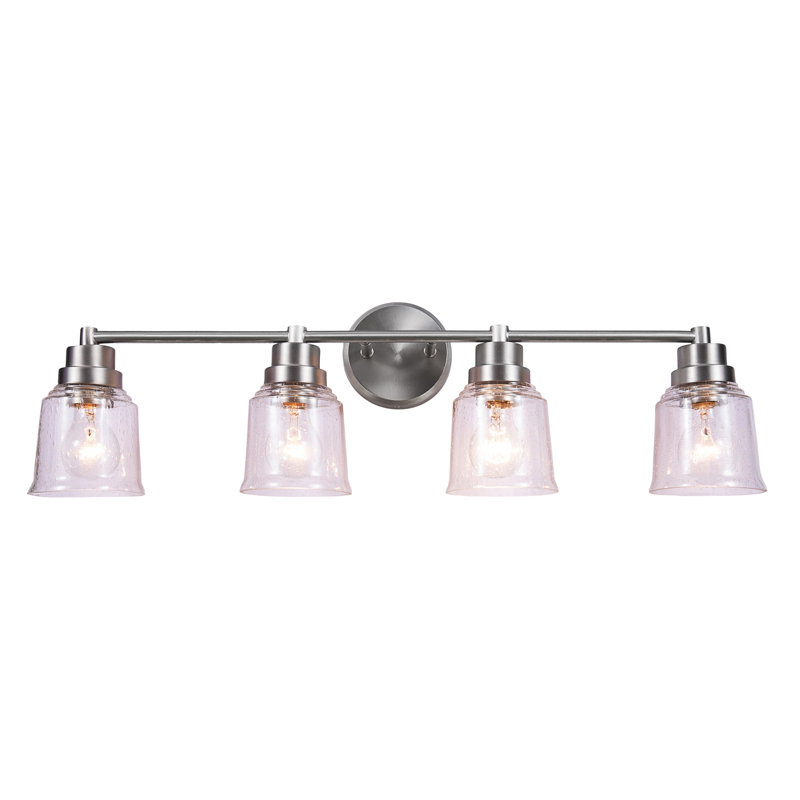 Brushed Nickel 4-Light Vanity Fixture with Clear Seeded Glass Shades
