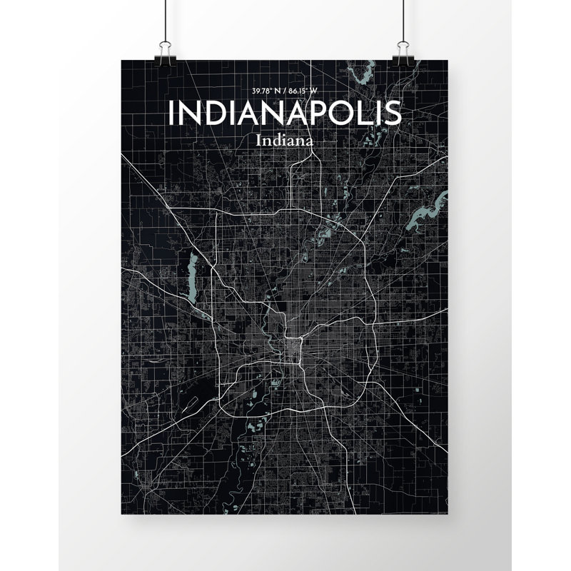 Indianapolis City Map - Unframed Graphic Art Print on Paper, 50.8cm H x 40.6cm W x 0.13cm D, Blue/Black
