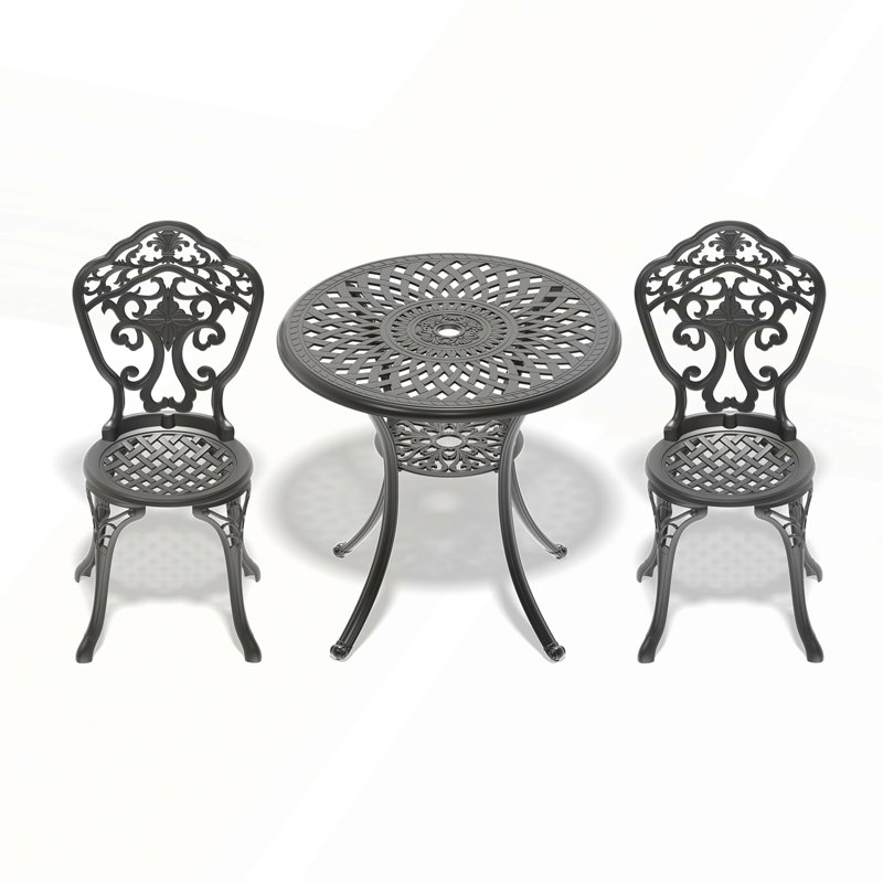 Ensemble de salle à manger 3 pièces en aluminium coulé résistant aux intempéries avec une conception sculptée élégante pour la détente et la durabilité à l'extérieur