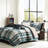 Twin Xl Plaid Comforter Bed Sheet - 7 Piece Teal/Black Microfiber Bedding, Filling, Contrasting On Pillowcase, Machine Washable, Safe Skin And Pcs Classic Design, Coordinating Solid Sheet, Proof-125448085