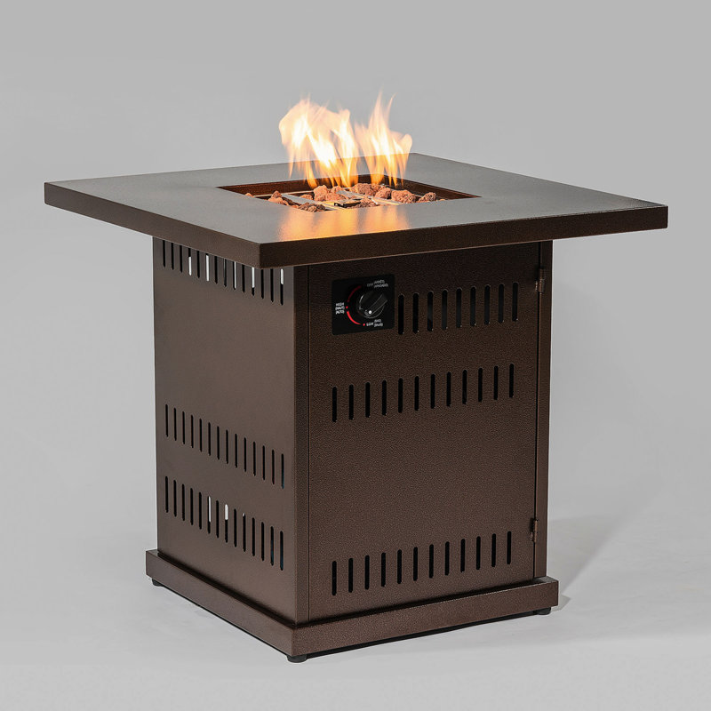 28" Propane Gas Fire Pit Table, 50000 BTU Square Steel Fire Pit For Outside Patio Deck Garden Courtyard-Brown