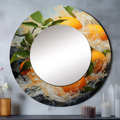 «Sarvey Orange Tropical Twist» - miroir mural unique aux fruits, miroir rond traditionnel, impression sur métal