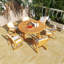 Ensemble de salle à manger 7 pièces pour l'extérieur, table en bois massif avec 6 chaises rembourrées, style rustique avec trou pour parasol, convient aux jardins et aux patios-779553072