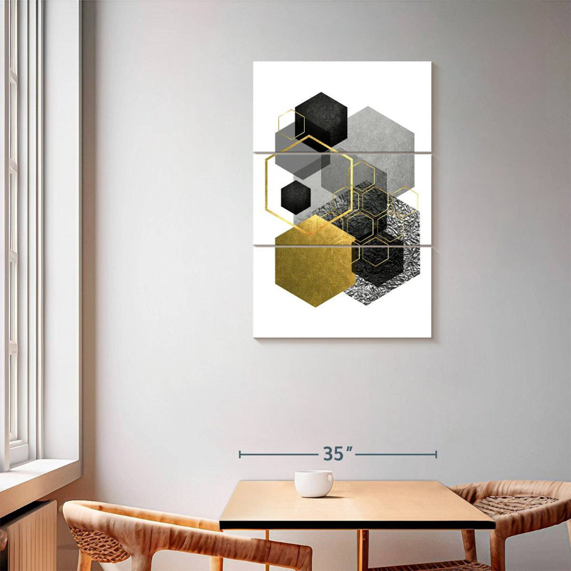 Avery Black Grey Gold Geo I, 57" H x 36" W