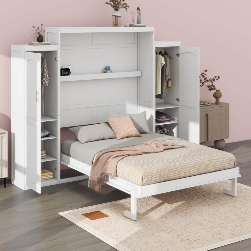 Lit escamotable avec deux garde-robes et tablette de rangement, Grand