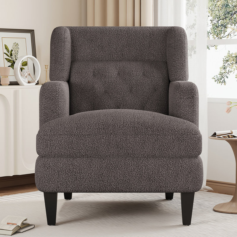 Charvae Upholstered Tufted Accent Chair, Brown Teddy