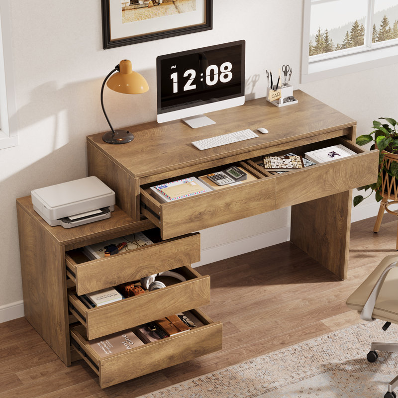 Bureau d'ordinateur à 5 tiroirs, Brun