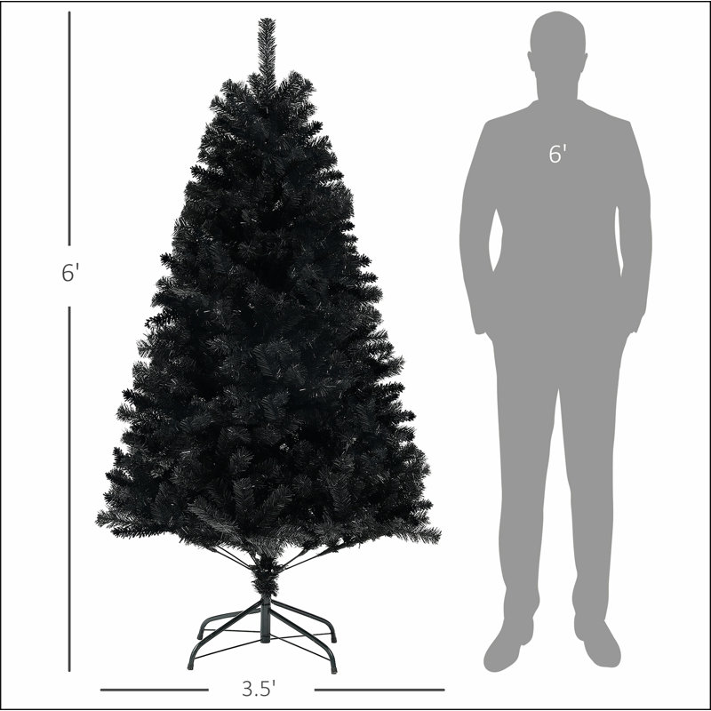 Arbre de Noël artificiel de 6 pi de hauteur, arbre de Noël non éclairé avec 1000 pointes de branches, ouverture automatique, base en acier, décoration des Fêtes pour bureau personnel, noir