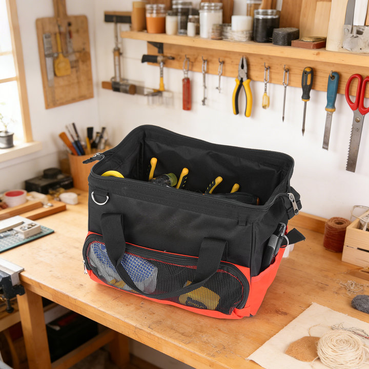 Sac à outils pour électricien robuste de 12 pouces, organiseur pour outils en toile 600D imperméable avec bandoulière pour la menuiserie et la climatisation