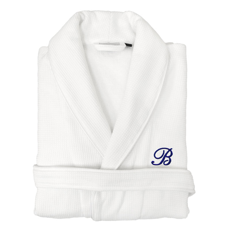 Waffle Gender Neutral Bathrobe with Pockets, B, Small/Medium, Navy