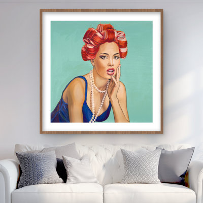 Pin-up avec des bigoudis - impression encadrée Pop Art