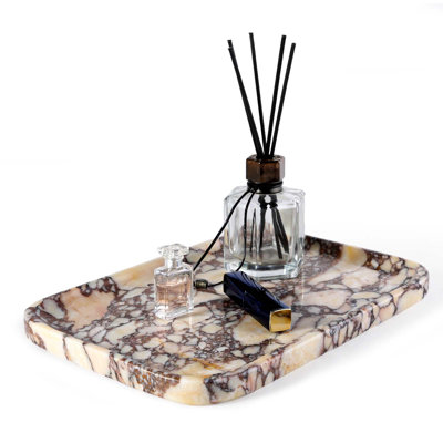Guein Rectangle Natural Marble Tray,Calacatta Viola