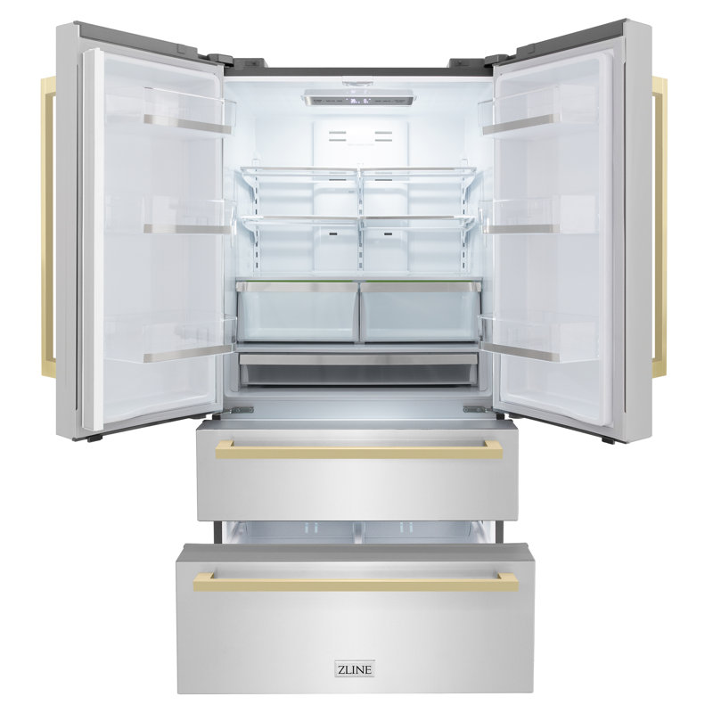 36" Autograph Edition 22.5 Cu. Ft 4-door French Door Refrigerator with Ice Maker in Stainless Steel with Champagne Bronze Square Handles
