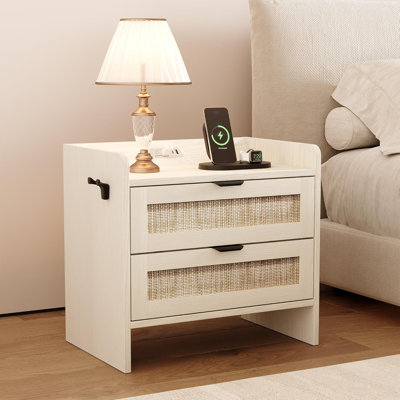 Nightstand, Bedside Table, Boho Night Stand with Type-c Charging Station, 2 Drawer Storage Space by Wrought Studio