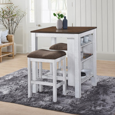 Ensemble de table de salle à manger 3 pièces, table de salle à manger avec espace de rangement et deux tabourets
