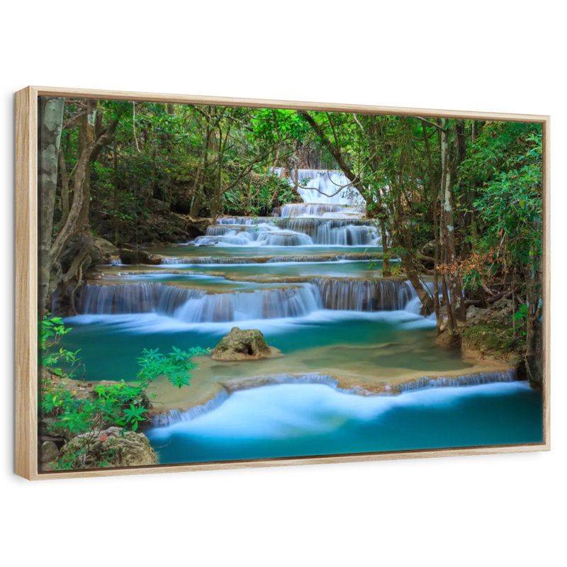Cascade de la forêt de Kanchanaburi, Cadre flottant en bois naturel, 46 po x 31 po