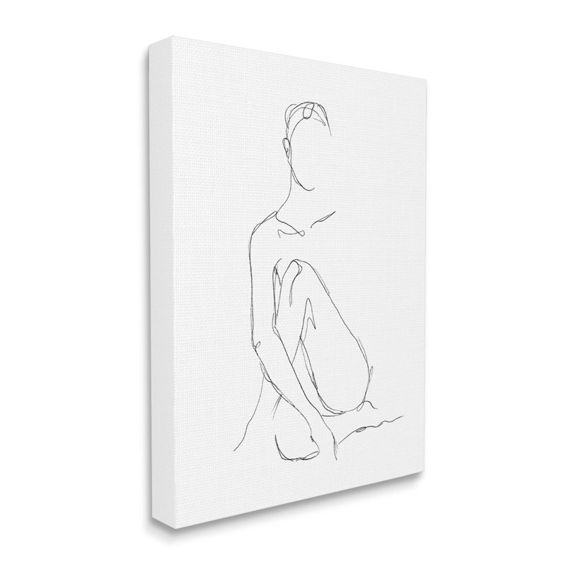 Dessin de silhouette féminine minimaliste, Toile tendue, H 30 po x l 24 po